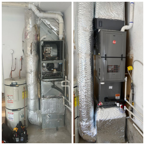 before and after of furnace installed in basement