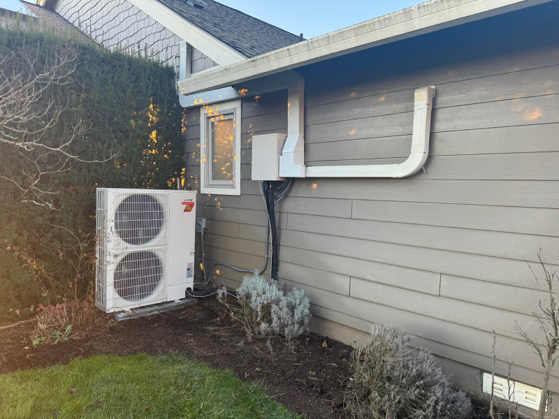 mini-split unit on ground by side of house